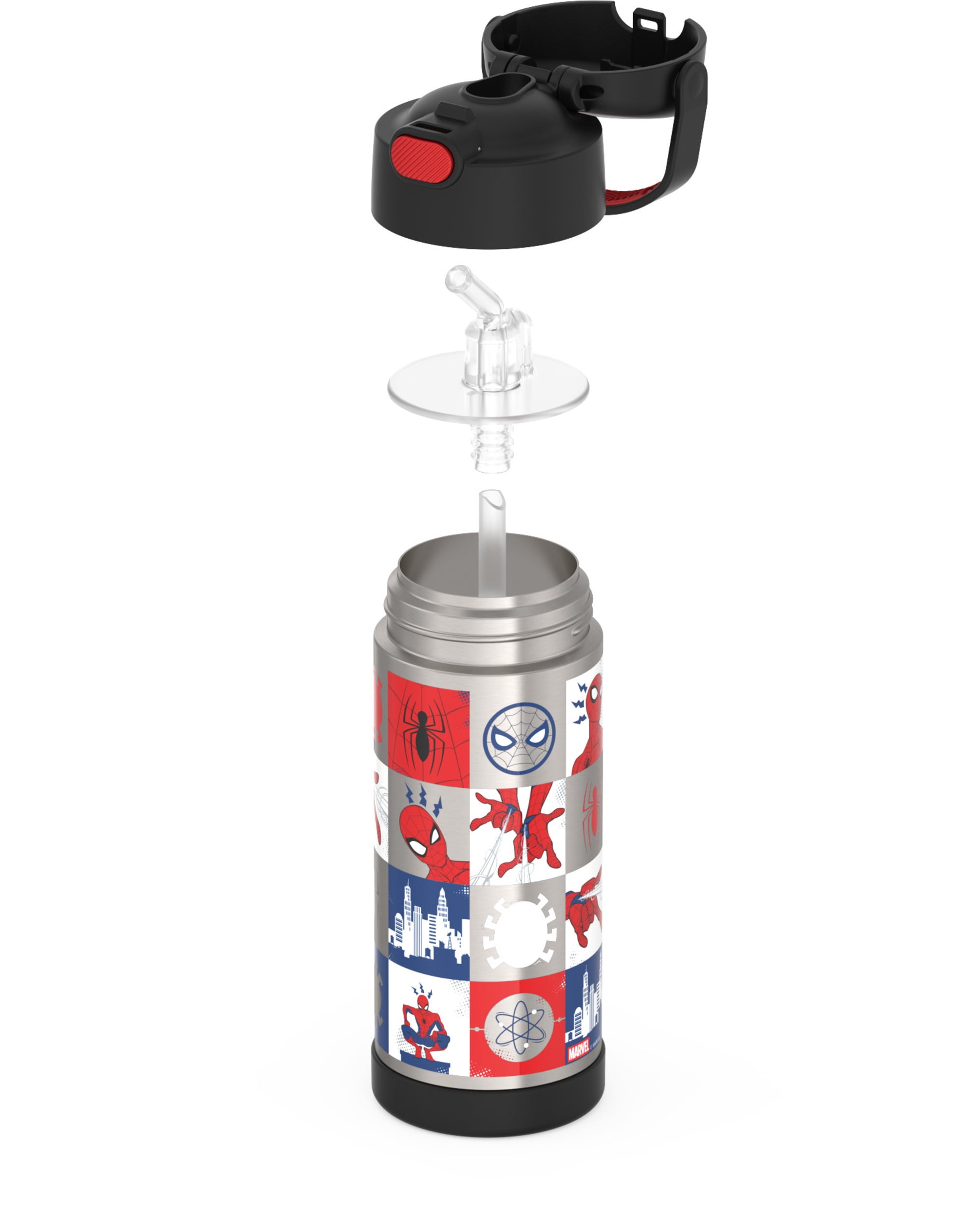 Thermos Funtainer Stainless Steel Vacuum Insulated Bottle with Covered Straw for Kids, Spiderman, 14oz