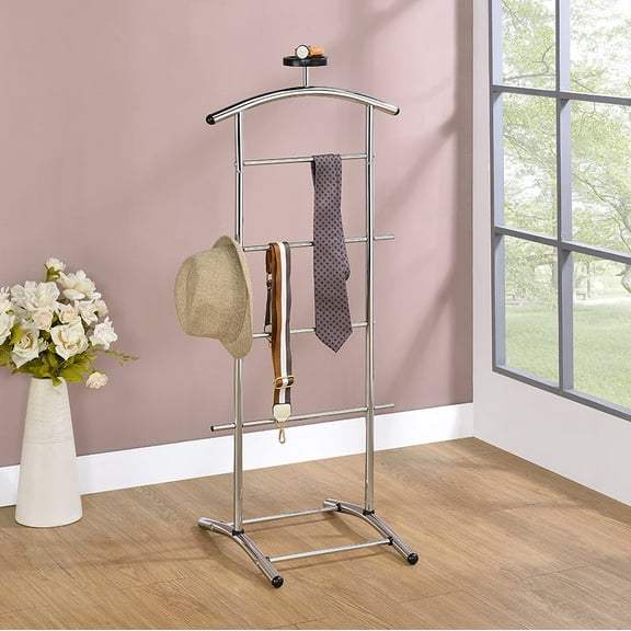 Kings Brand Furniture Metal Valet Stand Suit Rack Clothes Rack, Chrome