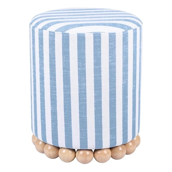 Maklaine Linen Pastel Blue Ottoman Circle Handmade Assembled