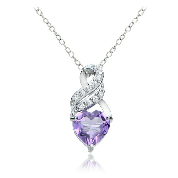 Sterling Silver Amethyst and White Topaz Heart Double Twist Necklace