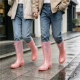 thumbnail image 4 of Women Transparent Glossy Tall Mid Calf Rain Boots Side Embossed Dot Decor Slip On Non Slip Waterproof PVC Wellies for Daily Rainy Wear Pink 40, 4 of 9