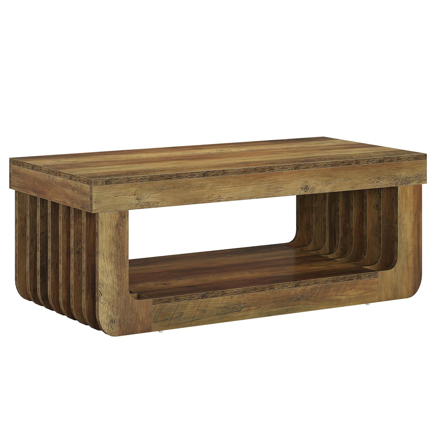 Demi Bonn 47" Rustic Wooden Coffee Table, Mid-Century Modern Living Room End Table, 2-Tier Storage Ottoman, Stylish Home Decor, Brown