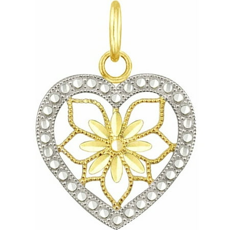 Mikasa Floral Charm - US GOLD 10kt Gold Heart With Floral Design Charm Pendant