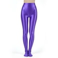 thumbnail image 2 of Doomiva Women's Oil Glossy High Waist Pantyhose Solid Color Tummy Control Compression Leggings Purple L, 2 of 5