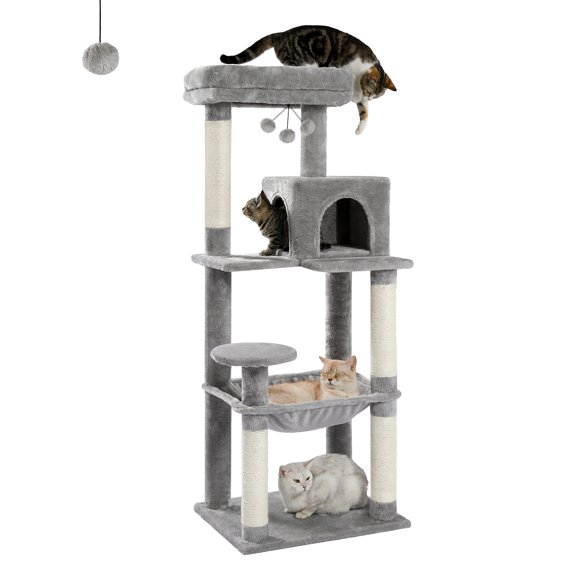 PAWZ Road 56.3" Multi-Level Cat Tree for Large Breed Cat Tower Indoor with 2 Door Condo Grey