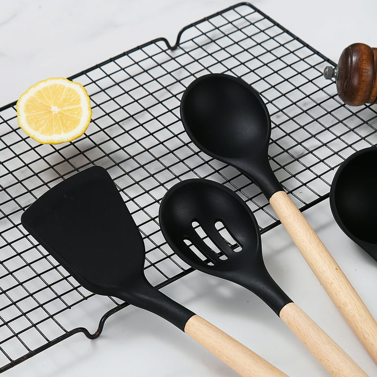  Country Kitchen 8 pc Non Stick Silicone Utensil Set with  Rounded Wood Handles for Cooking and Baking - White : Home & Kitchen