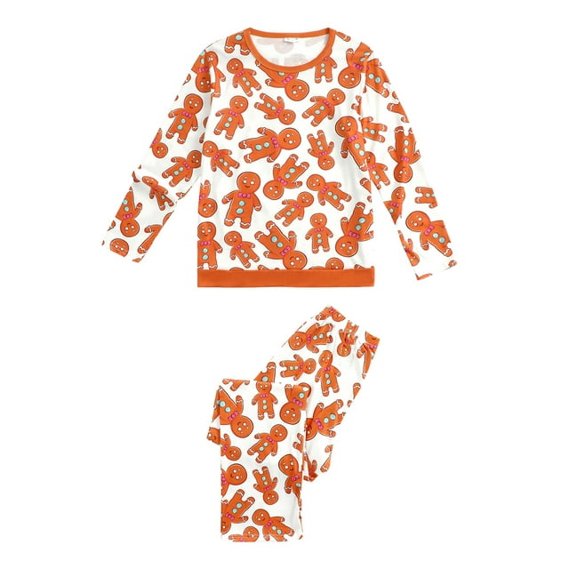 FOCUSNORM Pyjama Parent-Enfant de Noël, T-shirt à Imprimé de Dessins Animés, Combinaison, Pantalon