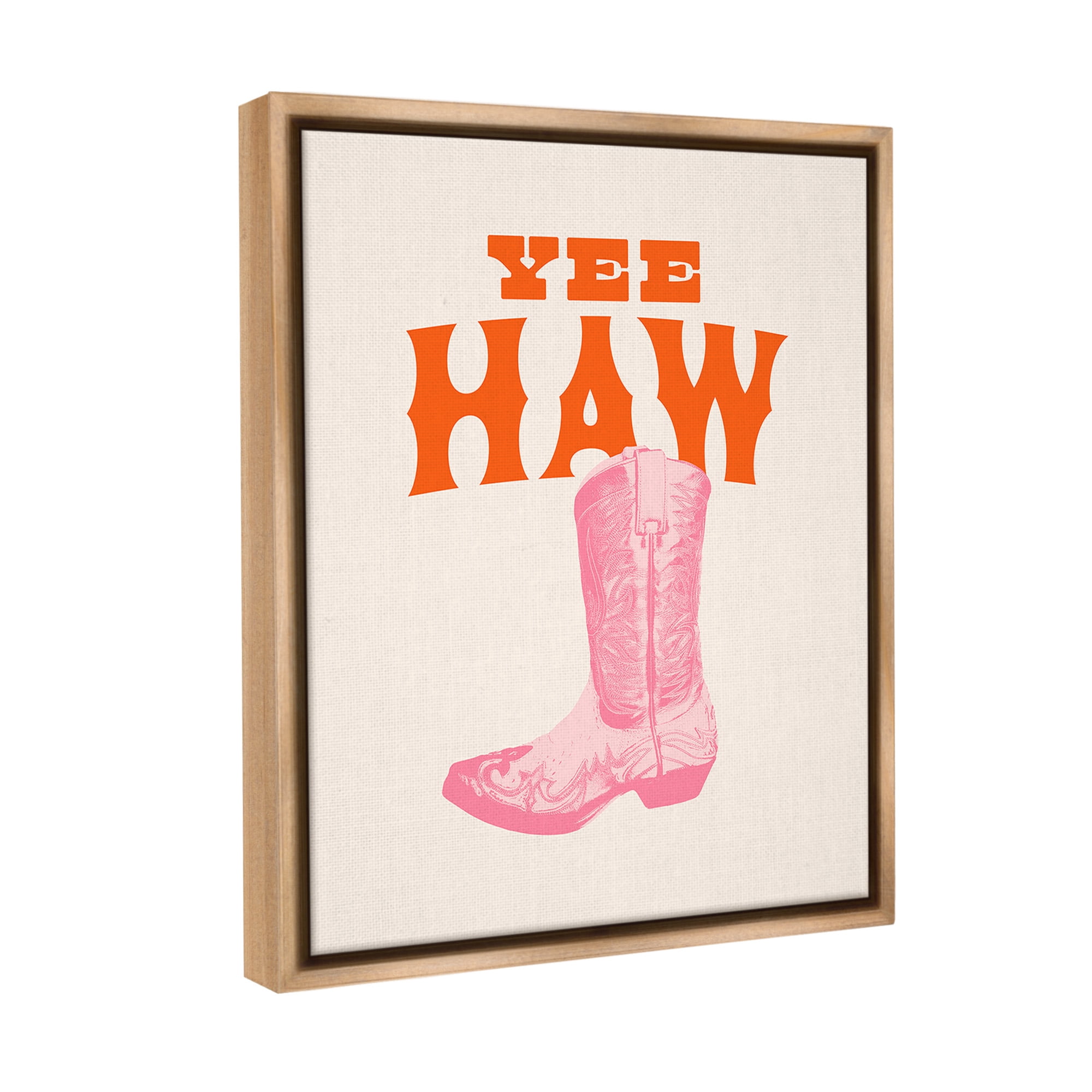 Stupell Industries Yee Haw Cowboy Boot Typography Painting Brown Floater Framed Canvas Art Print Wall Art, 25 x 31