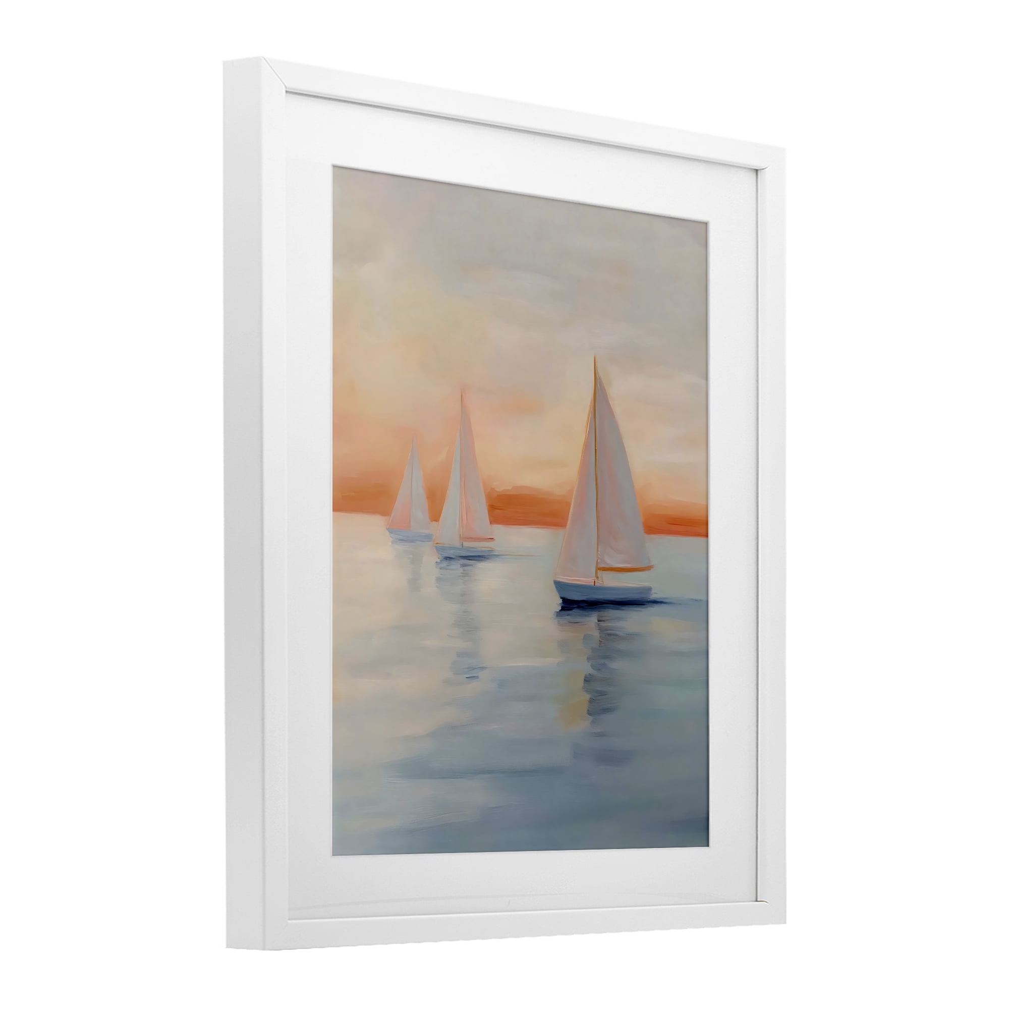 Stupell Industries Sunset Sailboats Over Calm Sea White Framed Print Under Glass, design by Creative Studio