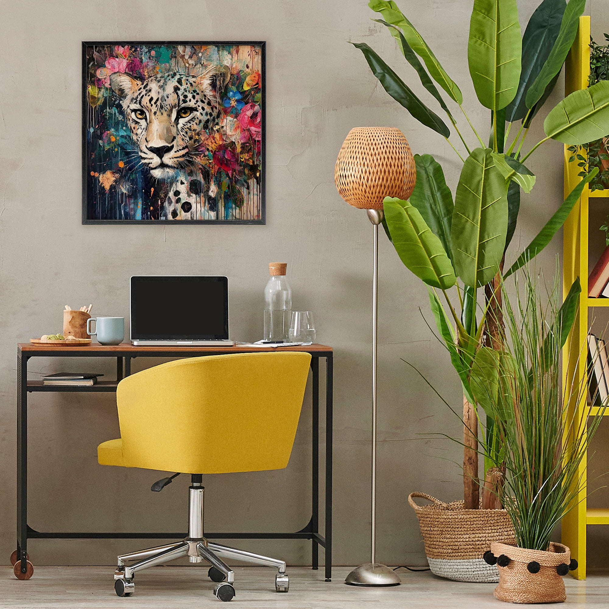 Stupell Industries Cheetah & Exotic Blooms Black Framed Giclee Art, design by Marta Wiley