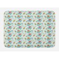 thumbnail image 1 of Flower Bath Mat, Artistic Circular Blossoms Herbs Leaves and with Geometrical Elements, Non-Slip Plush Mat Bathroom Kitchen Laundry Room Decor, 29.5 X 17.5 Inches, Pale Blue Pink and Orange, Ambesonne, 1 of 2