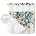 thumbnail image 2 of Blue Teal Botanical No Hook Shower Curtain Waterproof,Bathroom Curtains with Snap in Liners and See Through Top Window,Weeping Fall Eucalyptus Leaves Rustic Hotel Bathtub Curtains Shower 72"Wx72"L, 2 of 8