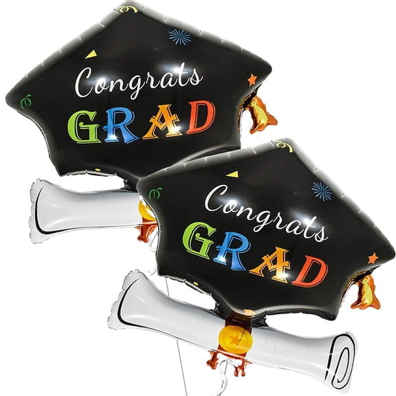 KatchOn, Big Congrats Grad Graduation Cap Balloon - 24 Inch, Pack of 2 | Congrats Grad Balloons for 2026 Graduation Decorations | Mylar Graduation Cap Balloon for Class of 2026 Graduation Decoration
