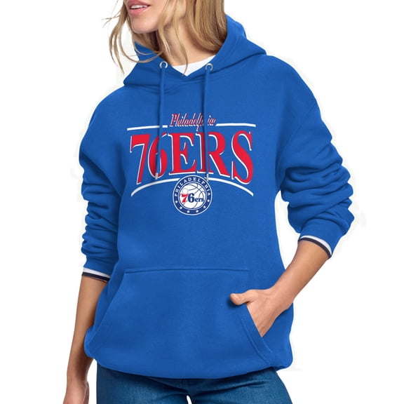 Women's Starter Royal Philadelphia 76ers Arch Stripe Fleece Hoodie