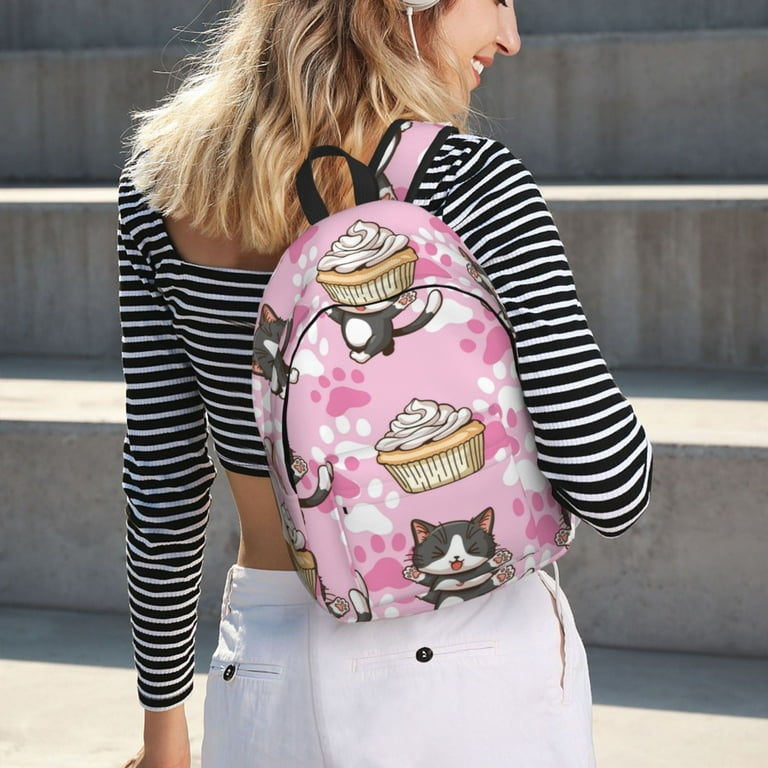 Funny Cute Cat Ice Cream Pink Backpack for School Canvas Backpack Bookbag School Backpacks for Boys Girls College Student Travel Work Laptop Backpack Carry On Backpack for Women Men Walmart