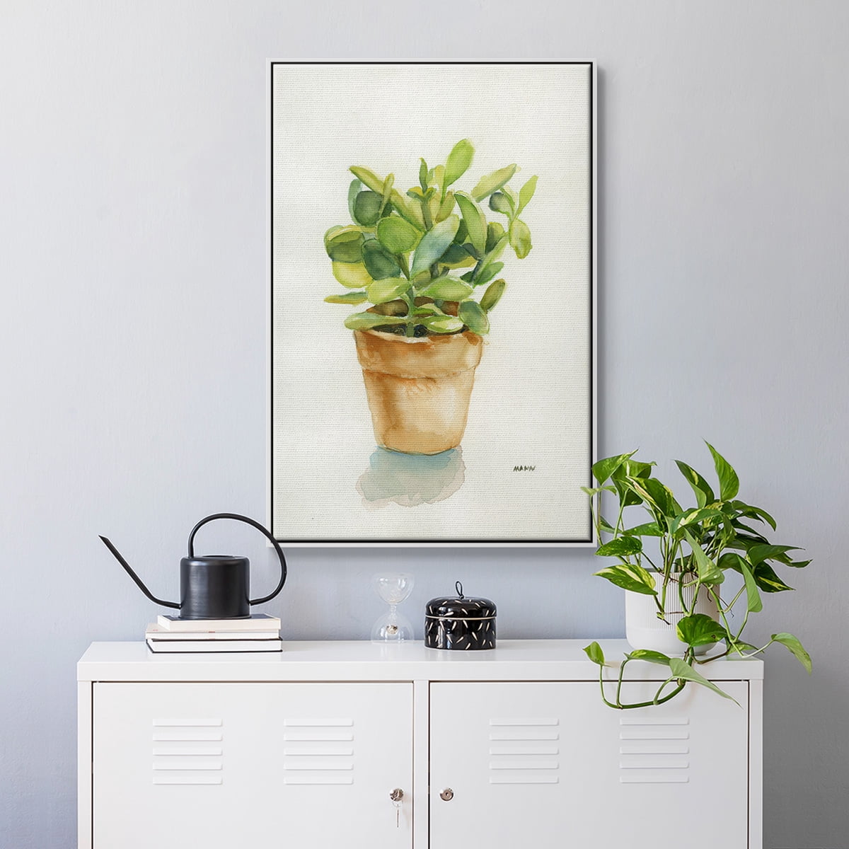 Succulent I Framed Premium Gallery Wrapped Canvas - Ready to Hang - 17 x 25 - White Floating Frame