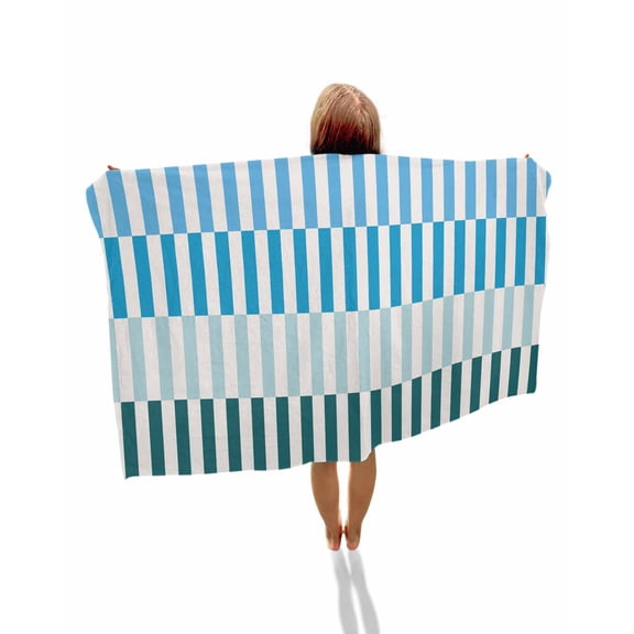 Colorful Stripe Beach Towels Oversized Super Absorbent, Modern Teal Blue Green Vertical Striped Lightweight Bath Towel Quick Dry Sets For Bathroom/Pool/Rv Camping/Beach Play/Gym Room/Picnic 30"x60"