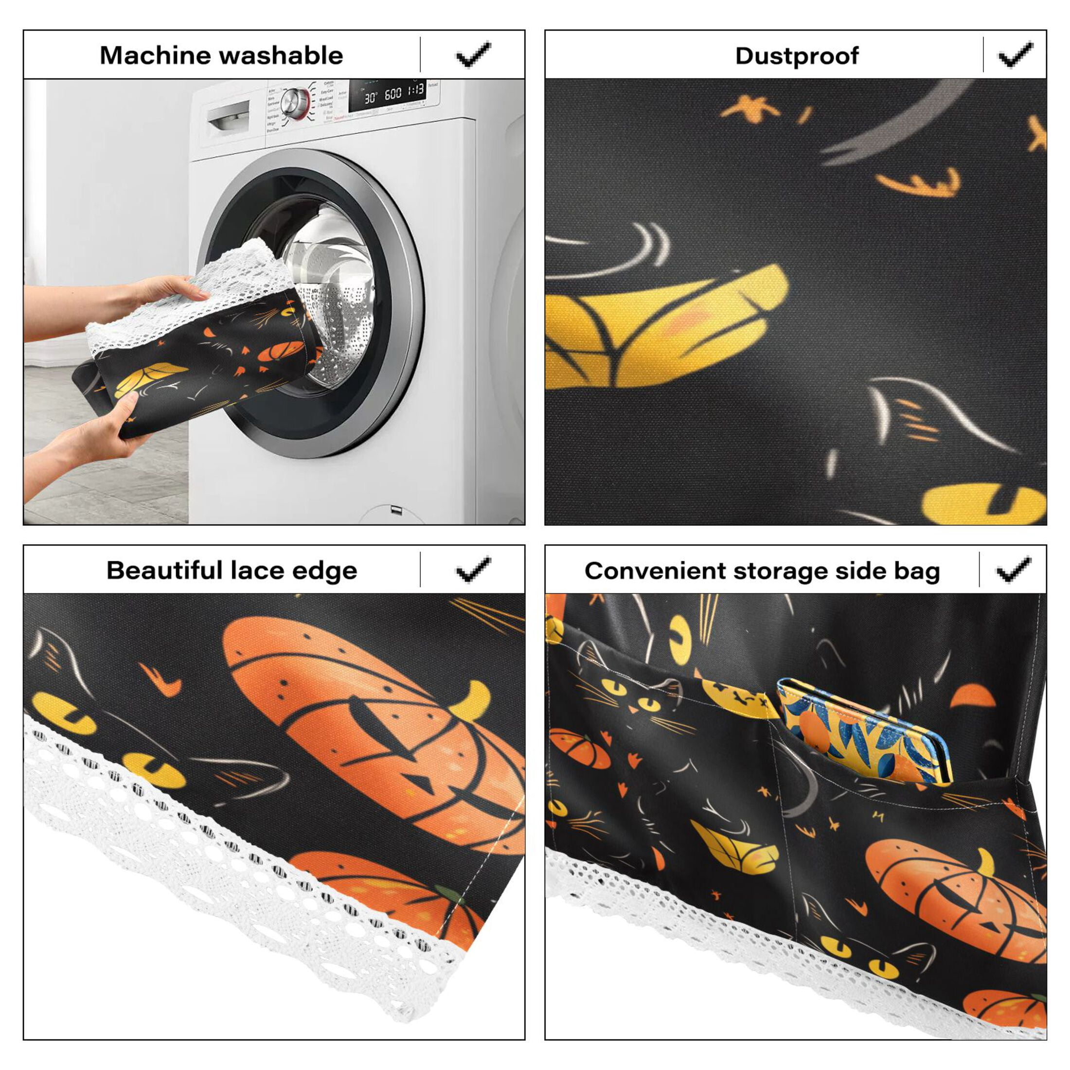 Halloween CatWasher and Dryer Covers Dust-Proof and Oil Resistant Fridge Cover with 4 Storage Pockets Washing Machine Top Cover for Laundry Kitchen Home 51.2 x 22 In