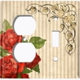thumbnail image 4 of Metal Light Switch Plate Outlet Cover Red Rose Striped Damask Tan FLW067, 4 of 13
