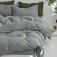 thumbnail image 3 of MooMee Duvet Cover Set Queen 100% Washed Cotton Twill Ultra-Soft Breathable Linen Like 3-Piece (Polar Grey, 90"x90"), 3 of 7