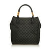 Pre-Owned Gucci Bamboo GG Tote Bag Canvas Fabric Black