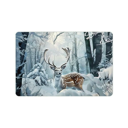 Yiluyinqing Diatom Mud Mats Non-Slip Deer Snowy Forest Trees Home Theme 24x16in