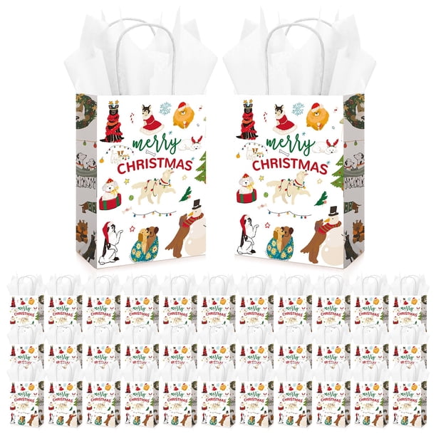 36 Bolsas de Regalo Navideñas con Diseño de Perros Kolldenn con Papel de Seda