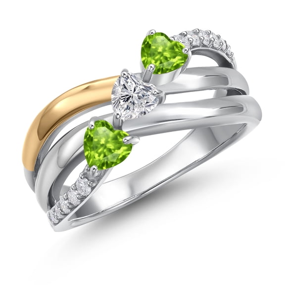 Gem Stone King 925 Silver and 10K Yellow Gold Green Peridot and Lab Grown DiamondEngagement Ring for Women | 0.98 Cttw | Heart Shape Gemstone August Birthstone | Size 5