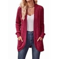 thumbnail image 3 of Cárdigan para Mujer, Suéter de Larga con Abertura Frontal y Bolsillos para Otoño e Invierno. Vino Tinto M, 3 of 9