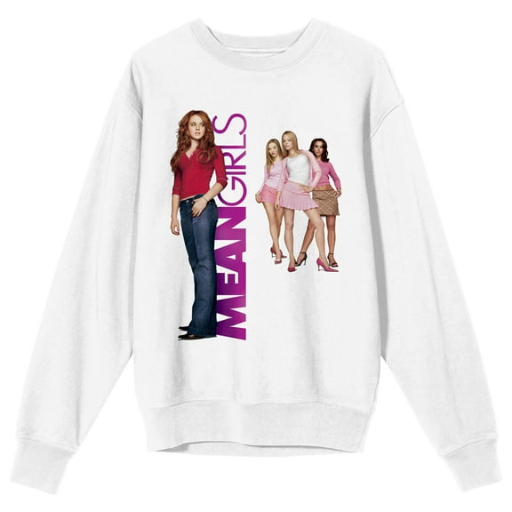 Mean Girls Key Art Crew Neck Long Sleeve White Adult Sweatshirt-Medium