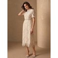 thumbnail image 5 of Apricot Floral Lace High Neck Short Sleeve Sheath Midi Dress, 5 of 30