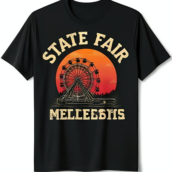 Vintage Inspired Black T-Shirt with Retro STATE FAIR Graphic & Ferris Wheel Design