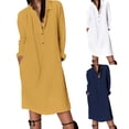 thumbnail image 3 of XDZJLR Robes pour Femmes Été Couleur Unie Col à Revers Mode Chemise Ample Jupe Décontractée, 3 of 6