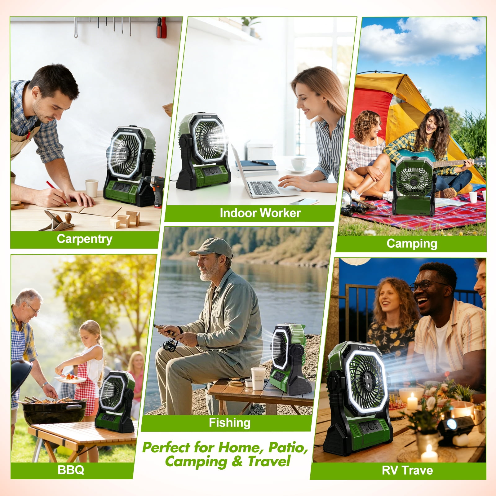Henotian Camping Fan and Misting Desk Fan, 20000mAh Rechargeable Portable Fan with 320ml Water Tank, LED Lantern for Home, Patio, Travel