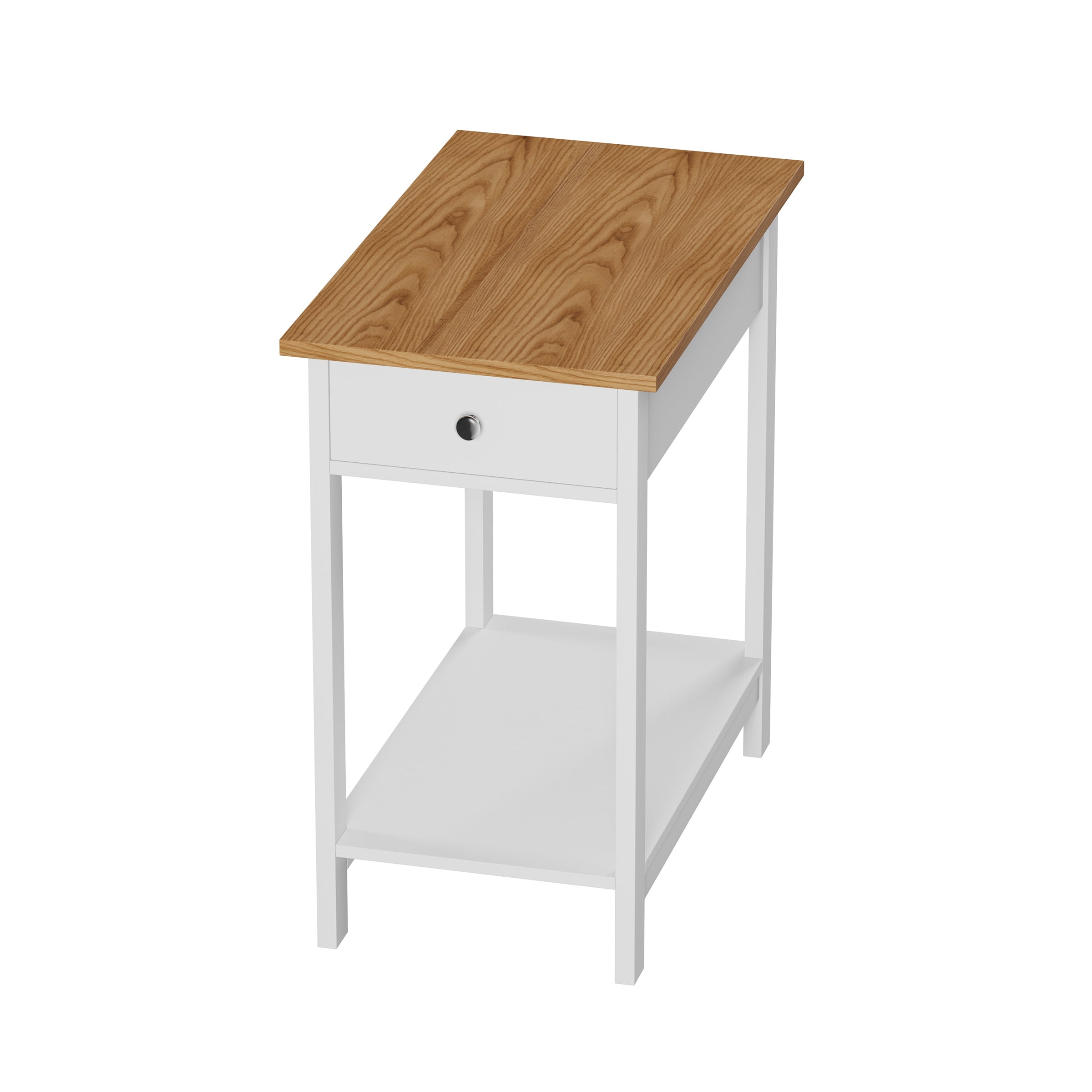 Lavish Home Small Side Table - Slim Nightstand with Drawer and Shelf, White