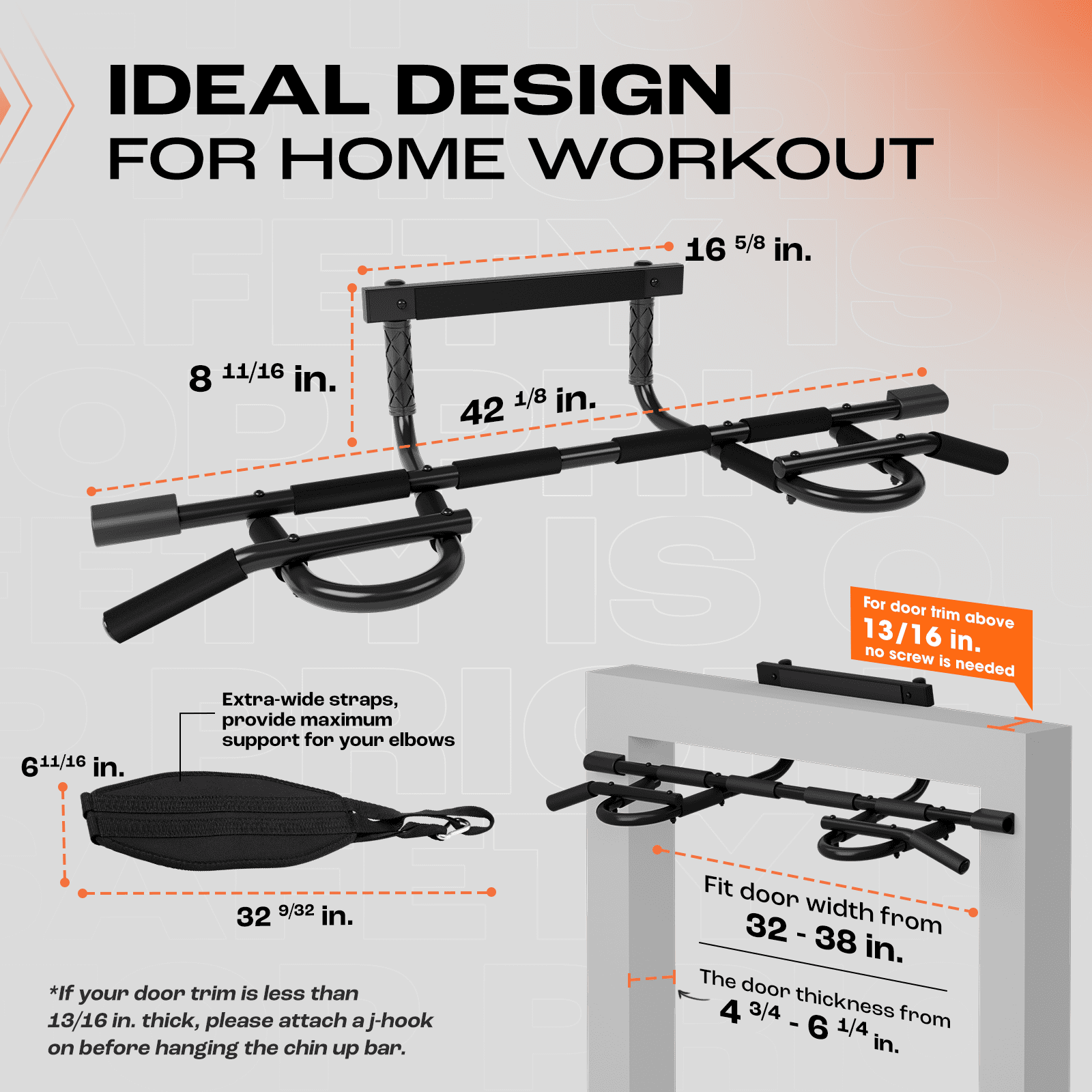 Yes4All Pull Up Bar for Doorway & Ab Straps, Solid 1 Piece Main Bar Construction, Multi Grips Pullup Bar for Home Gym Workout, No Screws Portable Door Frame Horizontal Chin Up Bar