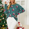 thumbnail image 4 of Suéter navideño para mujer Calcetines navideños de dibujos animados Patrón de copo de nieve Jersey con cuello redondo Suéter suelto de punto de manga larga Top Verde M, 4 of 8