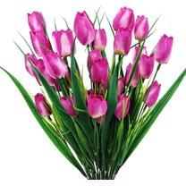 6 Bundles Tulips Artificial Flowers Faux Tulip Flowers Realistic Silk Tulips Bouquets Arrangements Fake Flowers for Outside Wedding Garden Window Decor Purple 5 Heads/Bundle