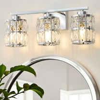 Deyidn 3-Light Chrome Bathroom Vanity Light, 18.9" Dimmable Modern Wall Mirror Light Fixture with Cylinder Crystal Shades for Bathroom, Powder Room