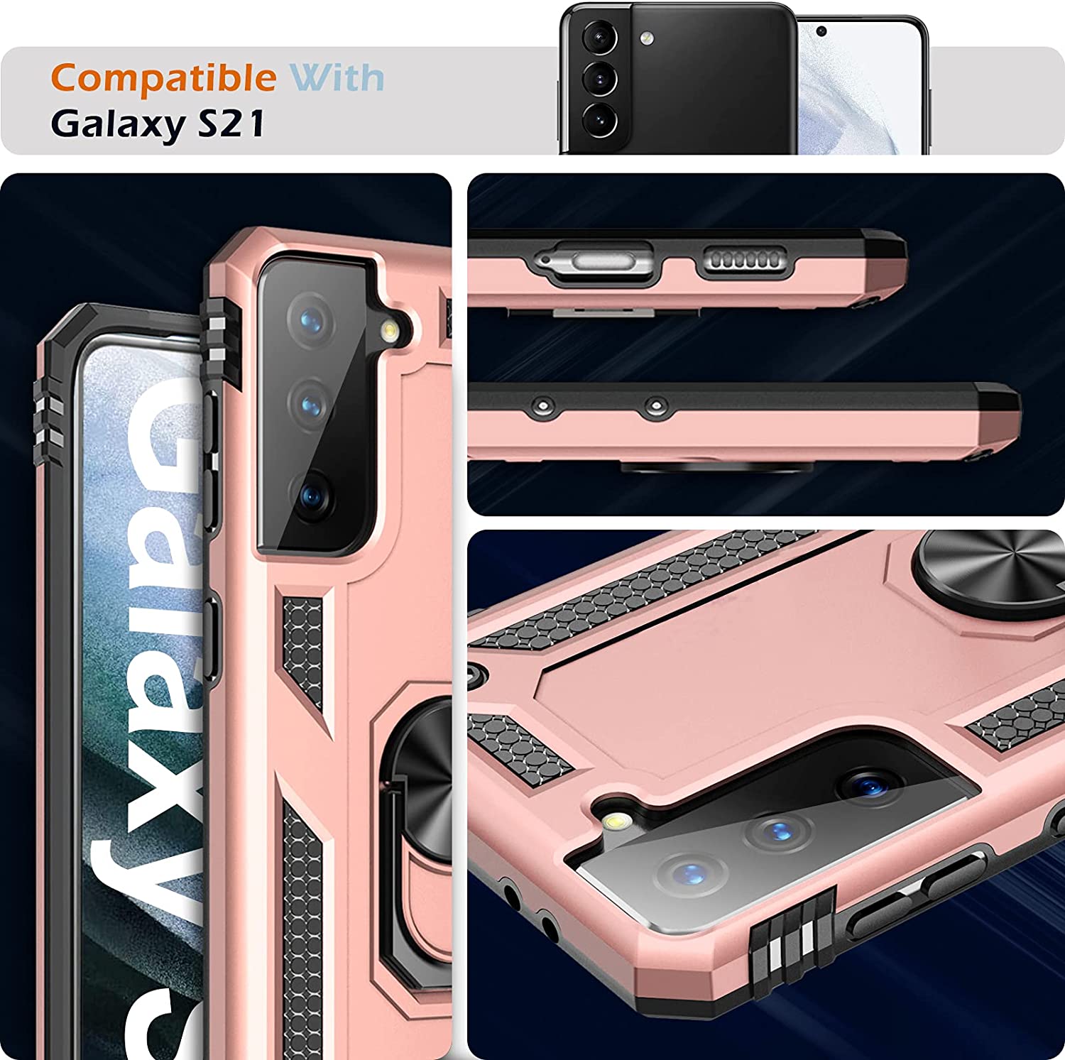 Case for Samsung Galaxy S21 5G Case Heavy Duty with Built in Screen Protector Hard  Military Anti-Fall Bumper Cover for Samsung S21 5G 6.2 2021 Phone Cases with Magnetic Ring Kickstand Black