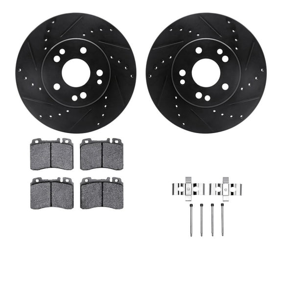 Dynamic Friction Company Front Brake Rotors-Drilled and Slotted-Black with 5000 Advanced Brake Pads includes Hardware 8512-63243