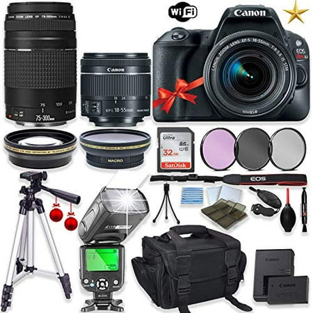 Canon EOS Rebel SL2 DSLR Camera with Canon EF-S 18-55mm f/4-5.6 IS STM Lens+EF 75-300mm f/4-5.6 III Lens+32GB Sandisk Memory+TTL Flash+Filters+50” Tripod+Holiday Special