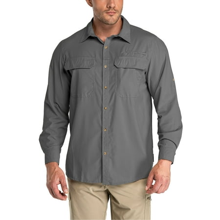 Omagie Men s Long Sleeve Sun Protection Shirt UPF 50+ UV Quick Dry Cooling Fishing Shirts for Travel Camping SZD Grey 2X-Large