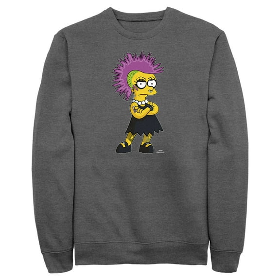 Men's The Simpsons Punk Lisa  Sweatshirt Charcoal Heather 2X Large
