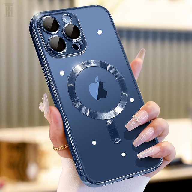 New Magsafe Clear Magnetic Case For iPhone 15 14 13 12 11 Pro Max Plus Plating Silicone Dust-Proof Net Shockproof Protect Cover