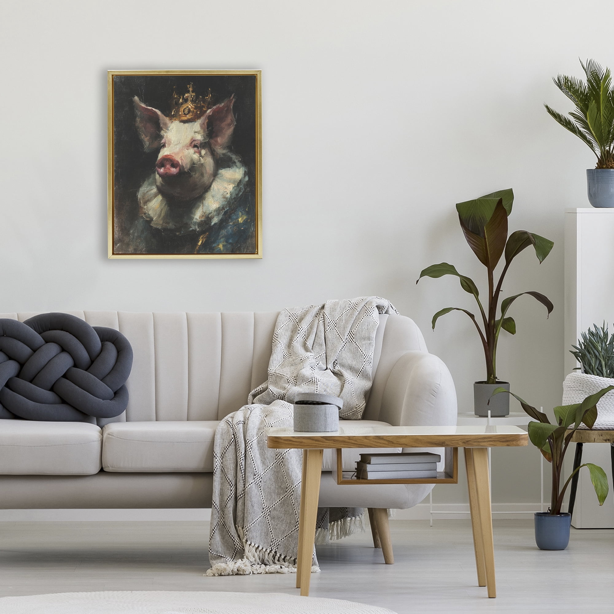 Stupell Industries Crowned Imperial Pig Gold Framed Floater Canvas Wall Art, design by Svetlana Aleynikova