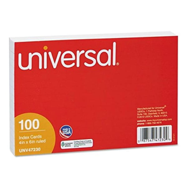 Universal 47230 4x6 Ruled Index Cards (White) (100 per Pack) Walmart