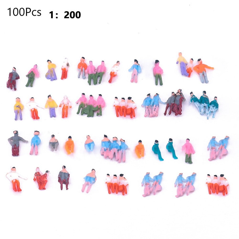 MYG 100pcs Painted Figures 1:200 Scale People Standing Seated Miniature Passerby