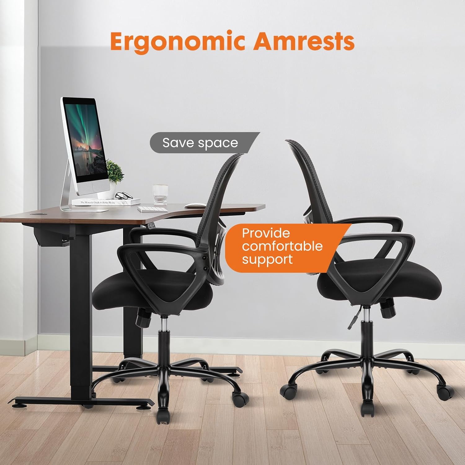 Atilioo Ergonomic Office Chair, Comfy Desk Chair with Adjustable Height & Lumbar Support, Mesh Swivel Rolling Computer Chair with Armrests for Adults, Black