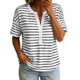 thumbnail image 2 of Shirts for Women Summer Striped V-Neck Button Loose Casual Short Sleeve Tee, 2 of 7